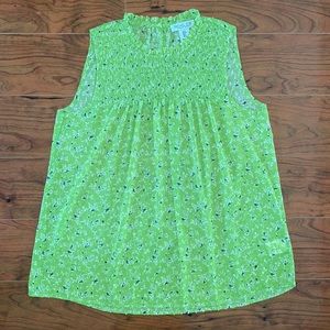 NWOT Rachel Zoe Green Floral Sheer Mesh Ruched Sleeveless Blouse Shirt Top